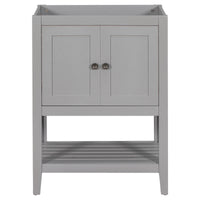 24" Bathroom Vanity Base Only, Soild Wood Frame, Bathroom Storage Cabinet With Doors And Open Shelf, Grey Grey Solid Wood