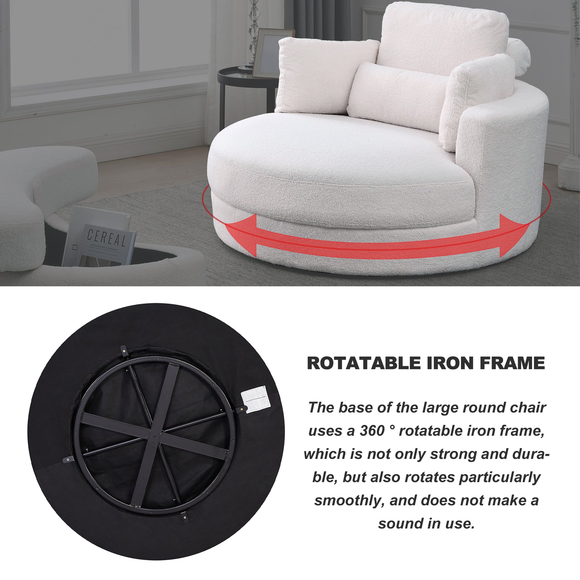 Video Welike Swivel Accent Barrel Modern Sofa Lounge Club Big Round Chair With Storage Ottoman Linen Fabric For Living Room Hotel With Pillows,Teddy White Ivory Ivory Foam Fabric 1 Seat