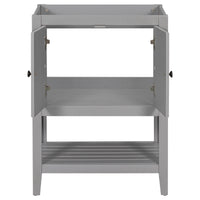 24" Bathroom Vanity Base Only, Soild Wood Frame, Bathroom Storage Cabinet With Doors And Open Shelf, Grey Grey Solid Wood