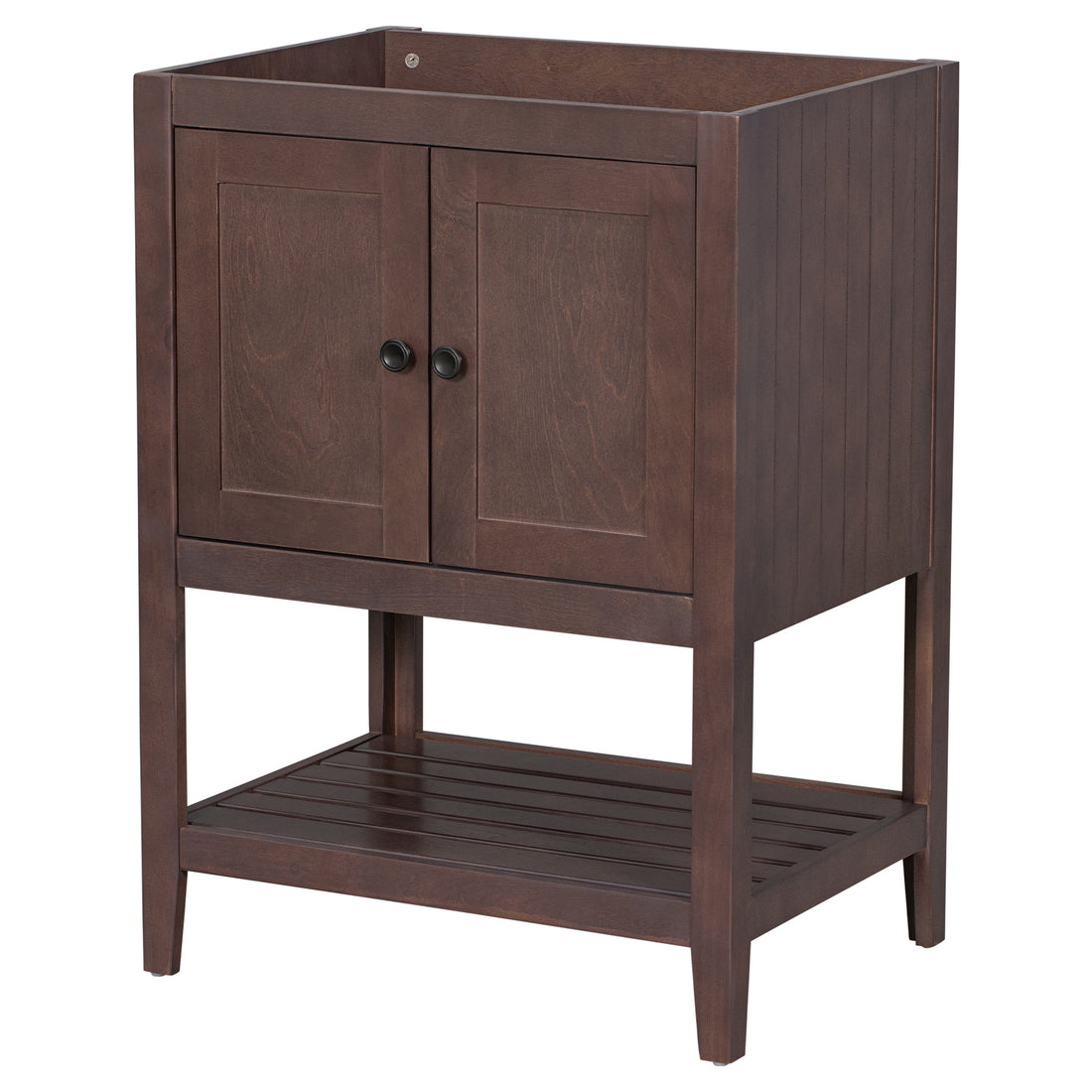 24" Bathroom Vanity Base Only, Soild Wood Frame, Bathroom Storage Cabinet With Doors And Open Shelf, Brown Brown Solid Wood Mdf