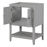 24" Bathroom Vanity Base Only, Soild Wood Frame, Bathroom Storage Cabinet With Doors And Open Shelf, Grey Grey Solid Wood