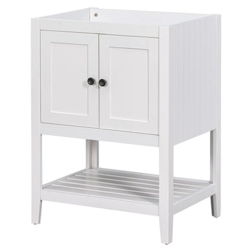 24" Bathroom Vanity Base Only, Soild Wood Frame, Bathroom Storage Cabinet With Doors And Open Shelf, White White Solid Wood Mdf