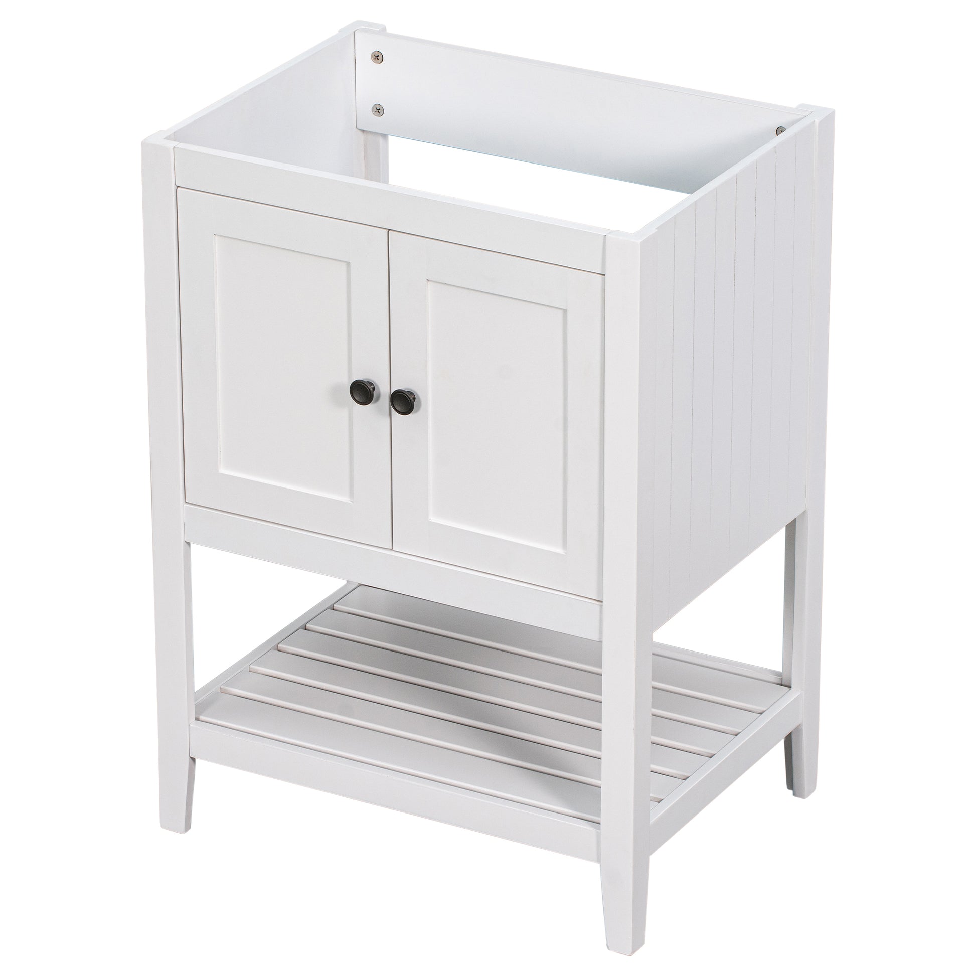 24" Bathroom Vanity Base Only, Soild Wood Frame, Bathroom Storage Cabinet With Doors And Open Shelf, White White Solid Wood Mdf