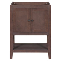 24" Bathroom Vanity Base Only, Soild Wood Frame, Bathroom Storage Cabinet With Doors And Open Shelf, Brown Brown Solid Wood Mdf