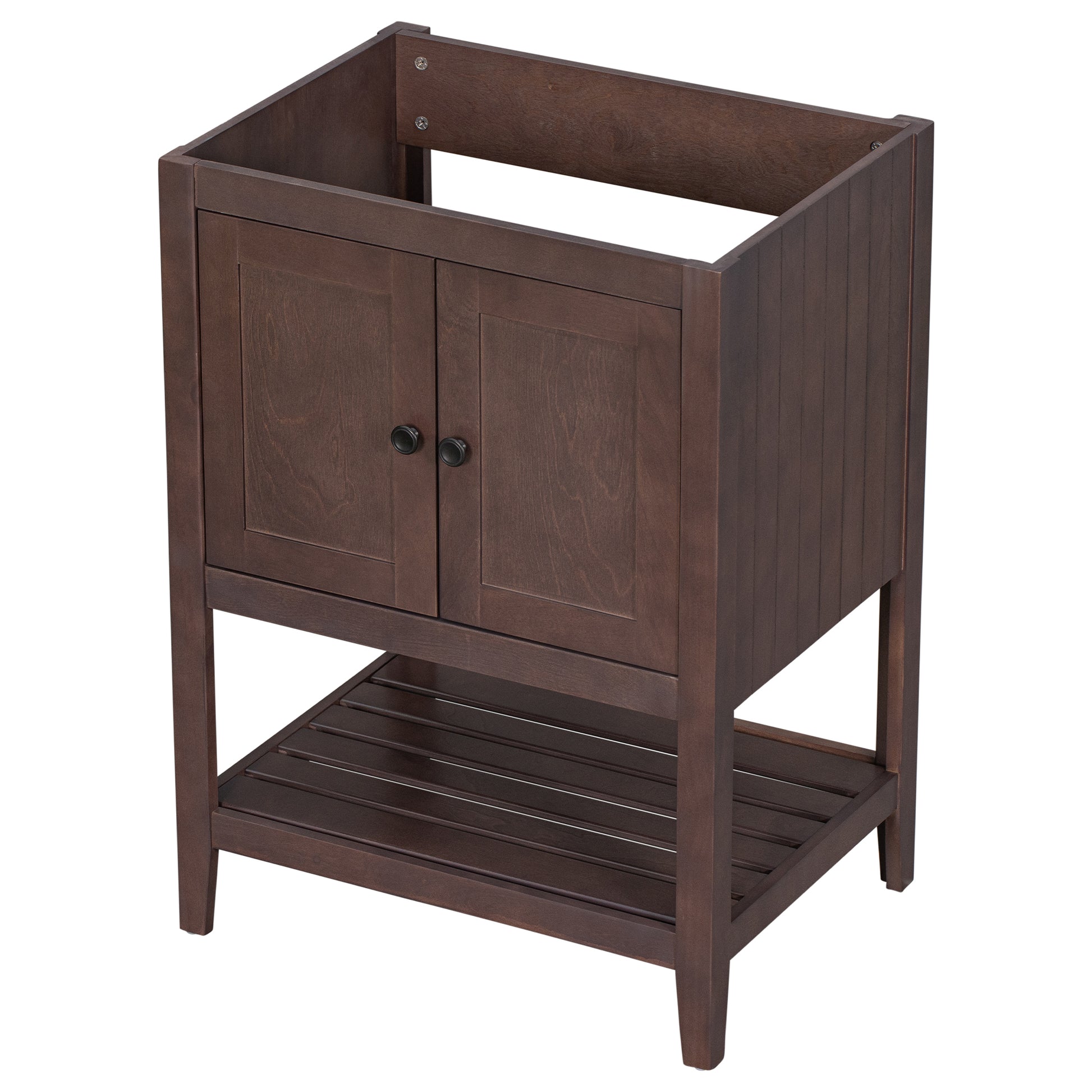 24" Bathroom Vanity Base Only, Soild Wood Frame, Bathroom Storage Cabinet With Doors And Open Shelf, Brown Brown Solid Wood Mdf