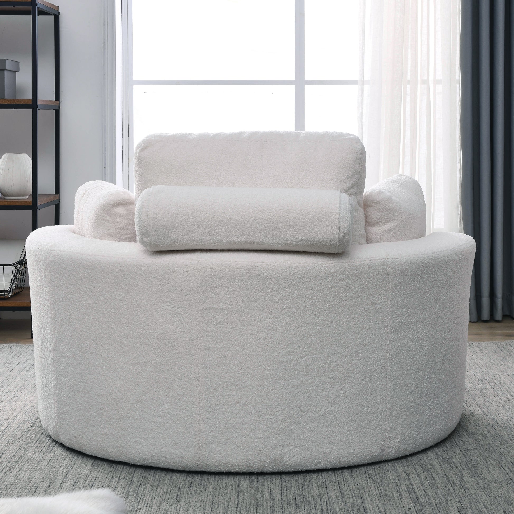 Video Welike Swivel Accent Barrel Modern Sofa Lounge Club Big Round Chair With Storage Ottoman Linen Fabric For Living Room Hotel With Pillows,Teddy White Ivory Ivory Foam Fabric 1 Seat
