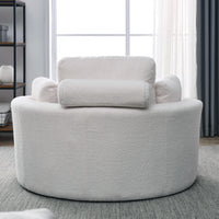 Video Welike Swivel Accent Barrel Modern Sofa Lounge Club Big Round Chair With Storage Ottoman Linen Fabric For Living Room Hotel With Pillows,Teddy White Ivory Ivory Foam Fabric 1 Seat