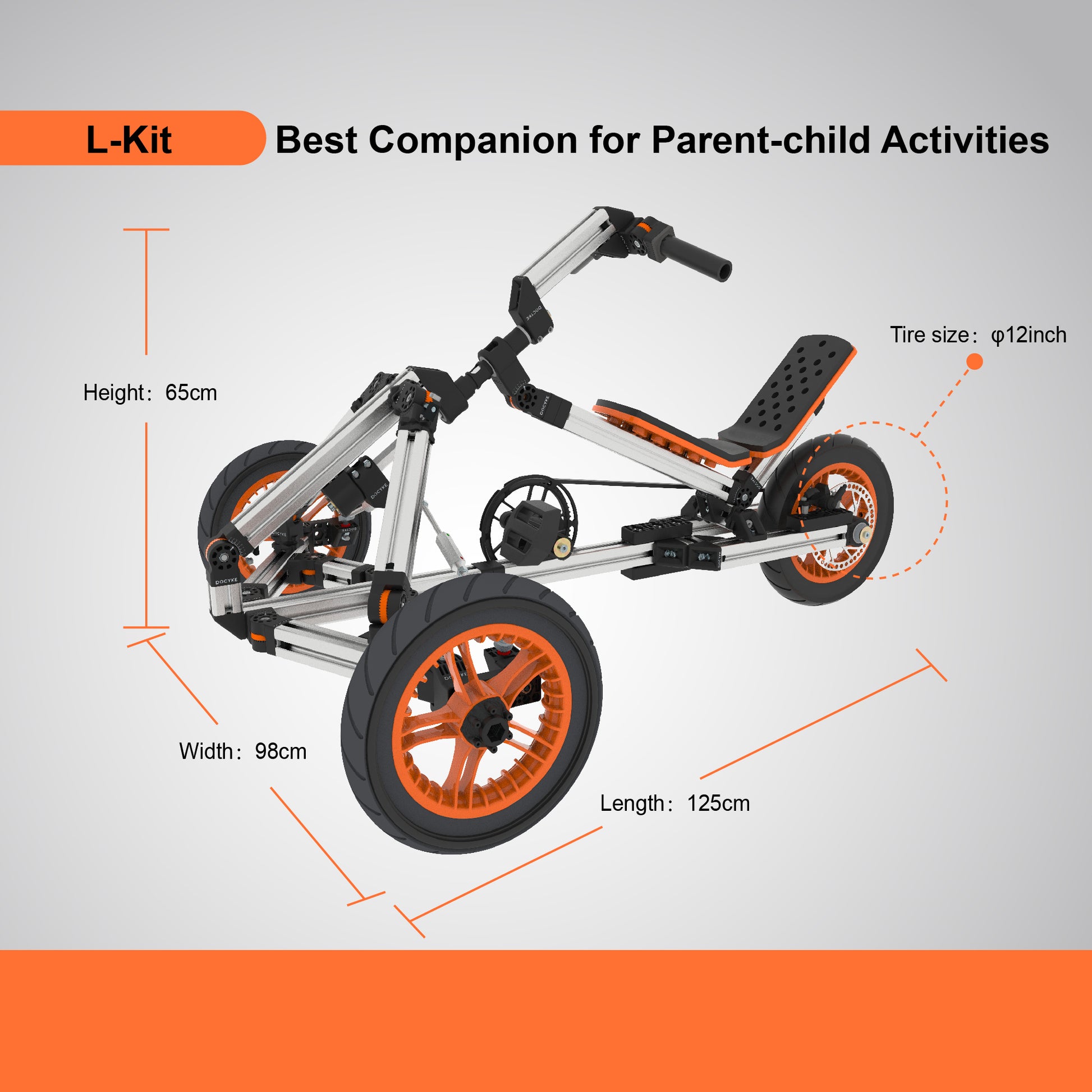 Kidrock Buildable Kit 20 In 1 Kids Go Kart Set, Suitable For 1 To 8 Years Old, Two Wheel Bike, Three Wheel Bike, Go Kart, Sit Stand Scooter, Etc. Most Popular L Kit Non Electric Silver Aluminum