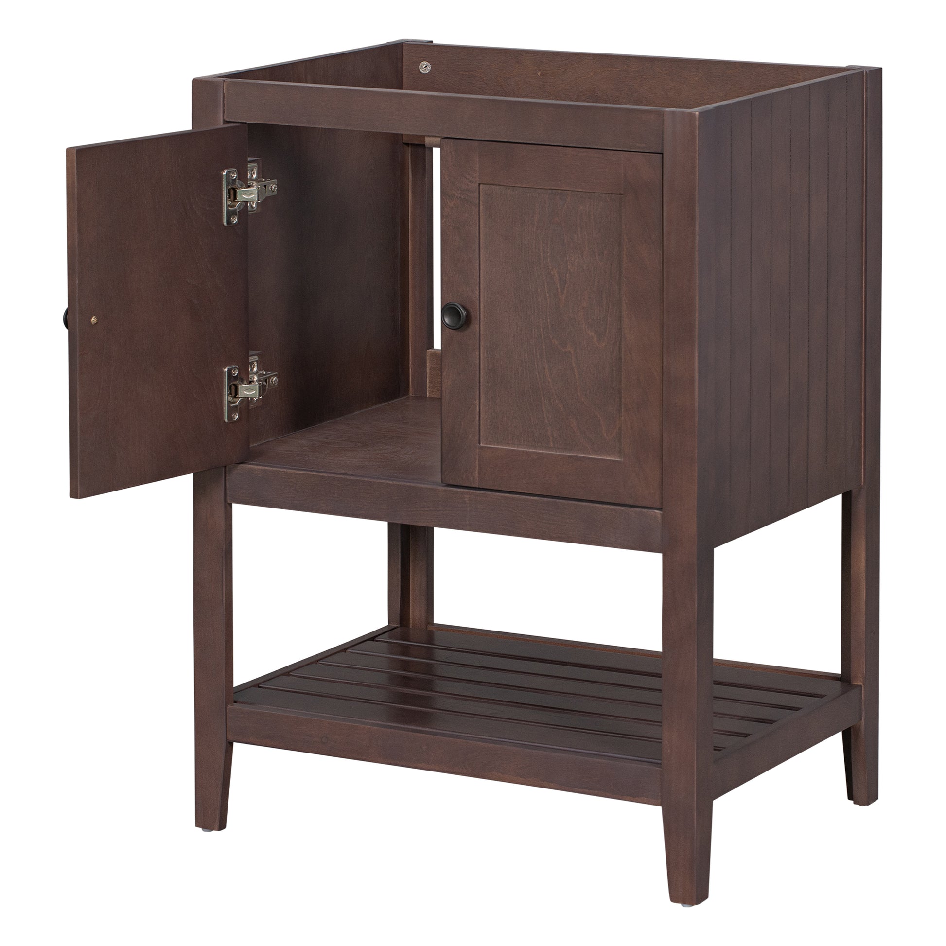 24" Bathroom Vanity Base Only, Soild Wood Frame, Bathroom Storage Cabinet With Doors And Open Shelf, Brown Brown Solid Wood Mdf