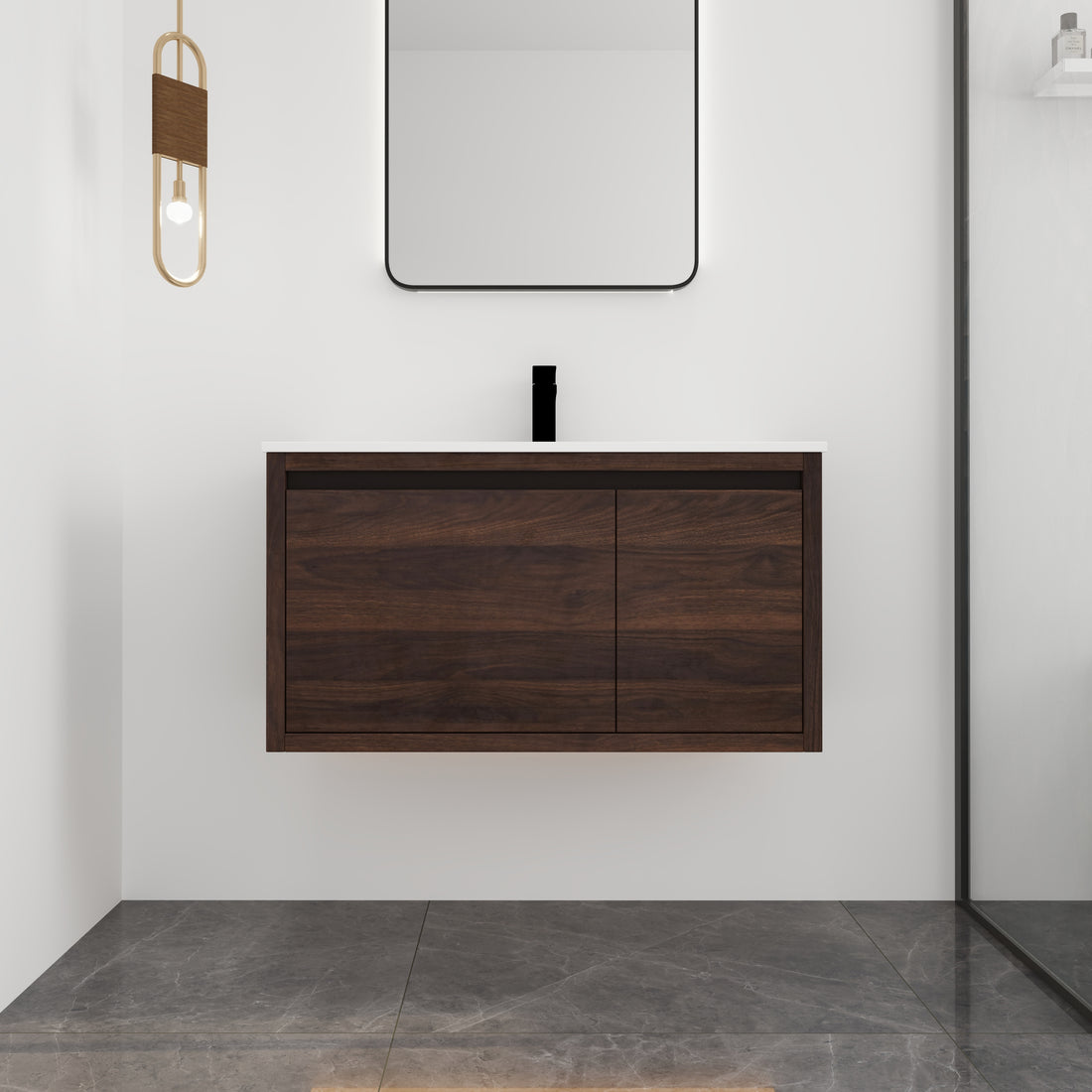 36 Inch Bathroom Vanity With Gel Sink California Walnut Plywood