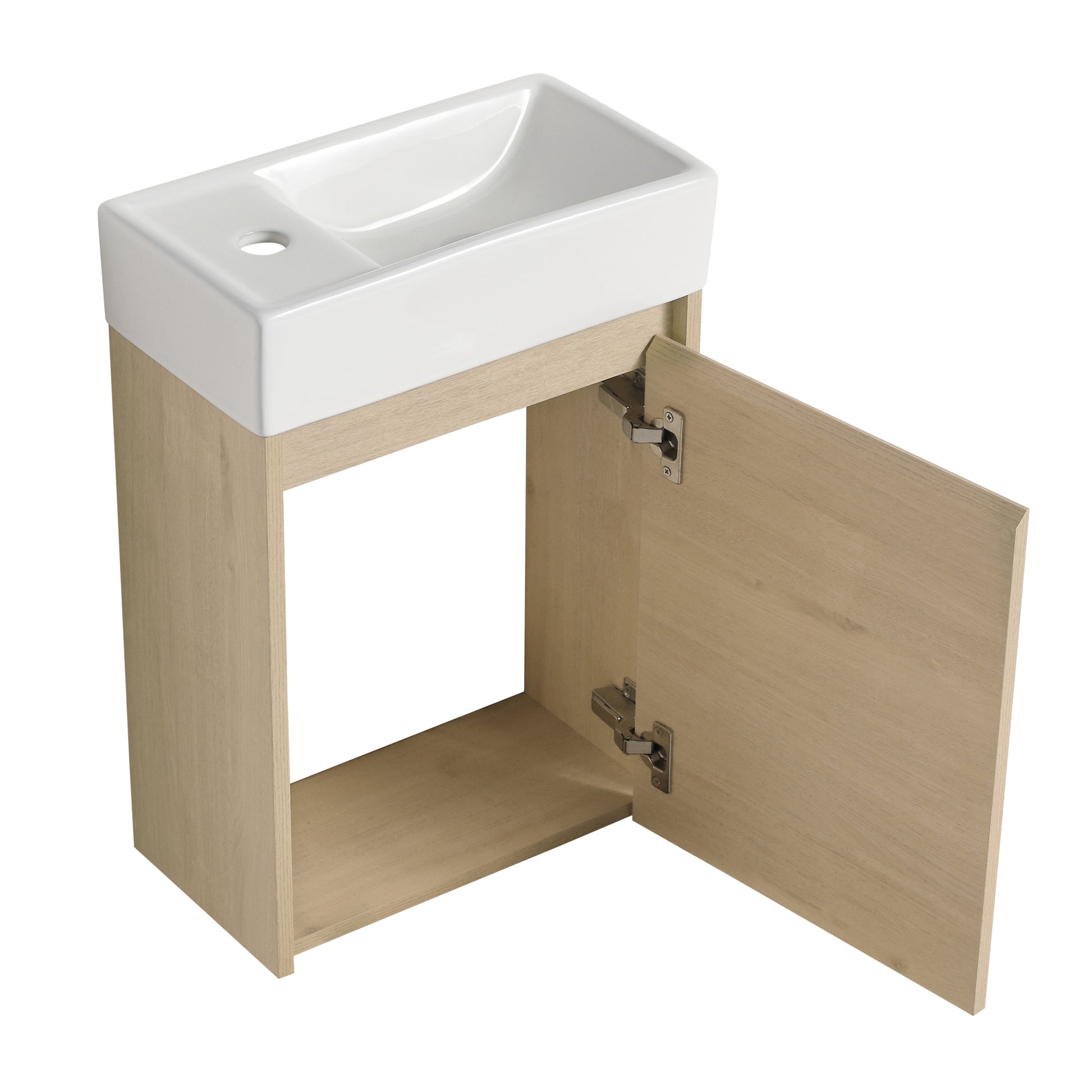 16 Inch Floating Bathroom Vanity With Single Sink,Soft Closing Doors, Suitable For Small Bathrooms Bvc03318Plo Plain Light Oak Plywood