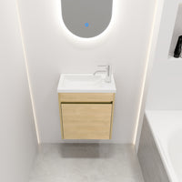 Bathroom Vanity With Single Sink,18 Inch For Small Bathroom Excluding Faucets Light Teak 1 Bathroom Wall Mounted Modern Plywood