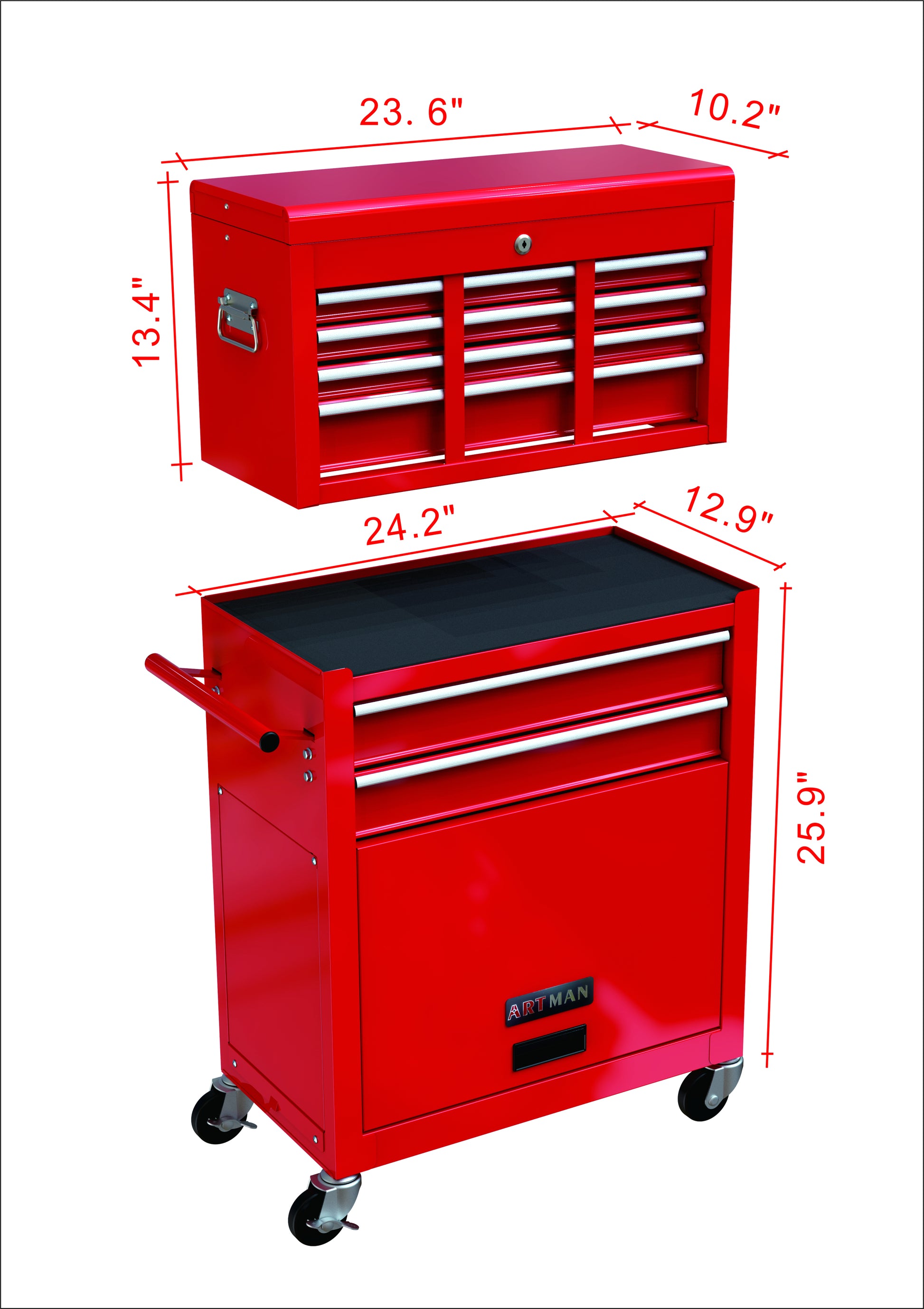 High Capacity Rolling Tool Chest With Wheels And Drawers, 8 Drawer Tool Storage Cabinet Red Red Steel