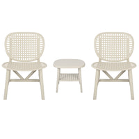 3 Pieces Hollow Design Retro Patio Table Chair Set All Weather Conversation Bistro Set Outdoor Table With Open Shelf And Lounge Chairs With Widened Seat For Balcony Garden Yard White White Polypropylene