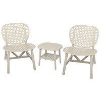 3 Pieces Hollow Design Retro Patio Table Chair Set All Weather Conversation Bistro Set Outdoor Table With Open Shelf And Lounge Chairs With Widened Seat For Balcony Garden Yard White White Polypropylene
