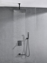 Ceiling Mounted Shower System Combo Set With Handheld And 16"Shower Head Brushed Nickel Stainless Steel