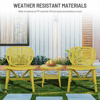 3 Pieces Hollow Design Patio Table Chair Set All Weather Conversation Bistro Set Outdoor Coffee Table With Open Shelf And Lounge Chairs With Widened Seat For Balcony Garden Yard Yellow Yellow Polypropylene