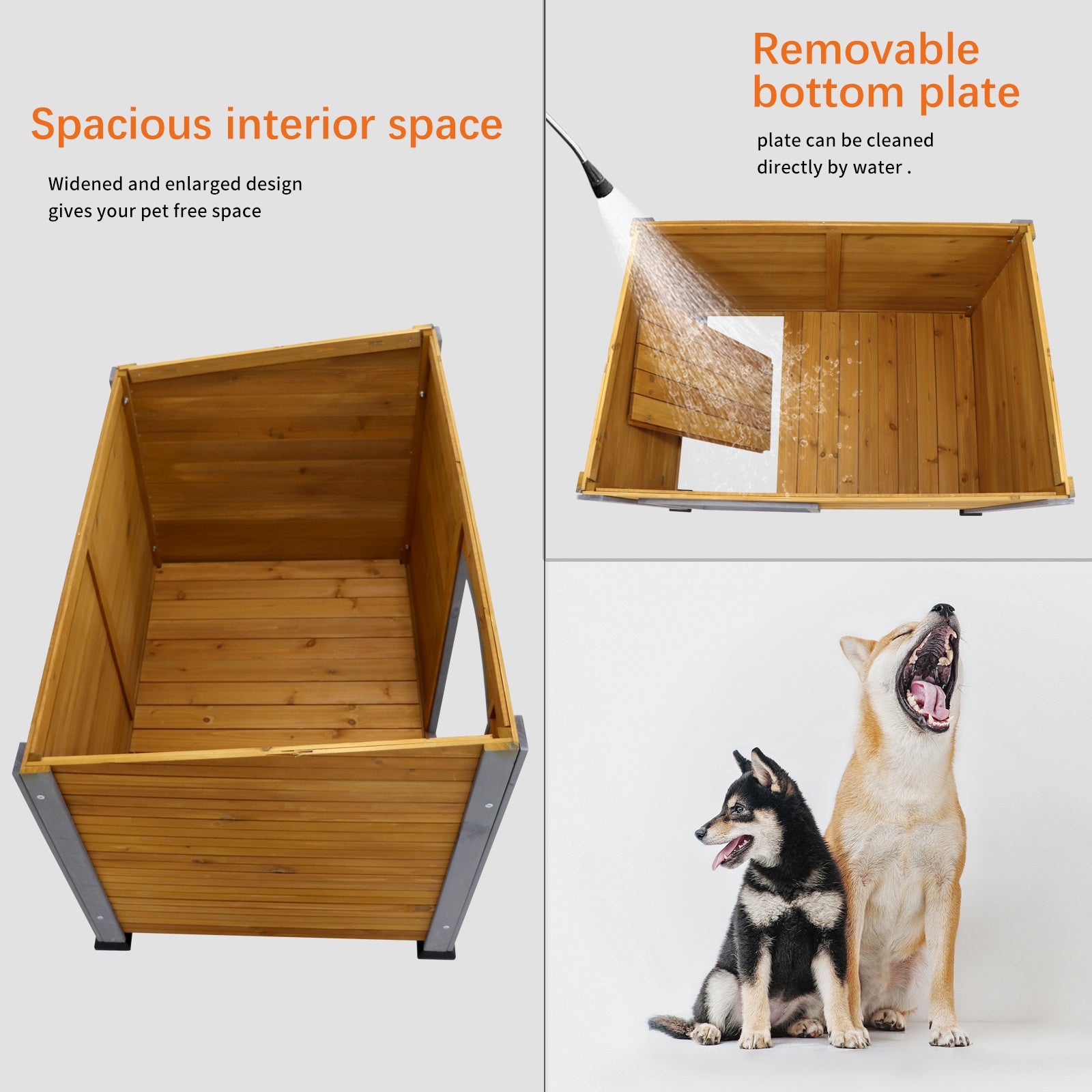 Dog House Outdoor & Indoor Wooden Dog Kennel For Winter With Raised Feet Weatherproof For Large Dogs Natural Solid Wood
