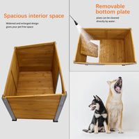 Dog House Outdoor & Indoor Wooden Dog Kennel For Winter With Raised Feet Weatherproof For Large Dogs Natural Solid Wood