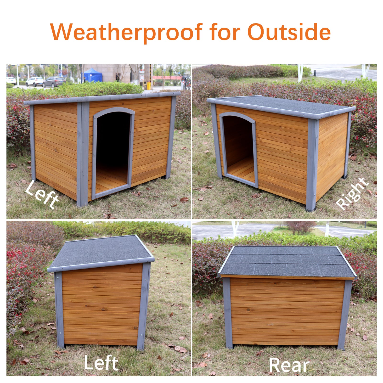 Dog House Outdoor & Indoor Wooden Dog Kennel For Winter With Raised Feet Weatherproof For Large Dogs Natural Solid Wood