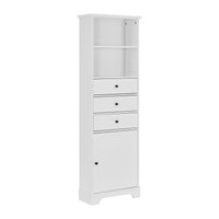 White Tall Storage Cabinet With 3 Drawers And Adjustable Shelves For Bathroom, Kitchen And Living Room, Mdf Board With Painted Finish White Mdf