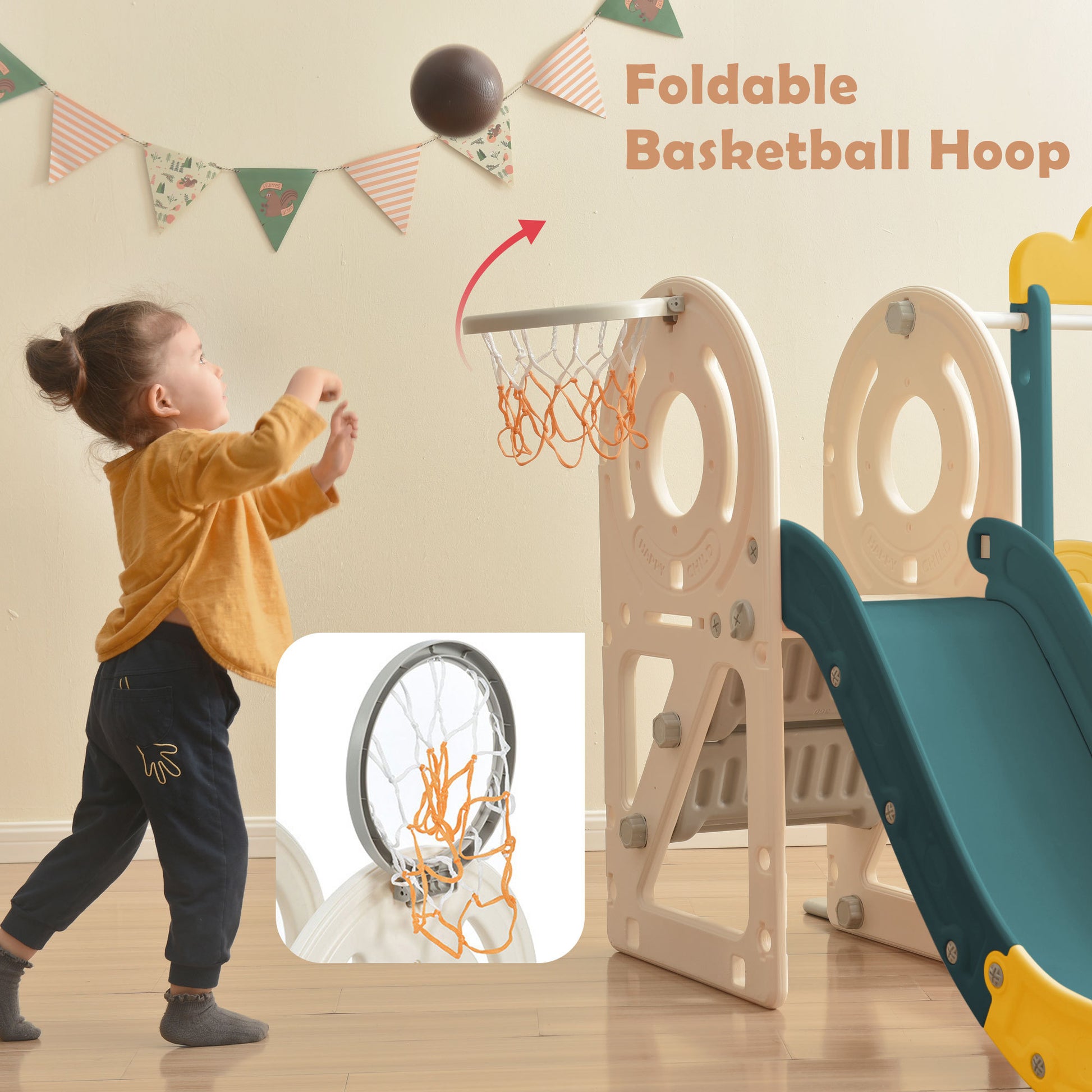 Kids Swing N Slide With Bus Play Structure, Freestanding Bus Toy With Slide&Swing For Toddlers, Bus Slide Set With Basketball Hoop Yellow Hdpe