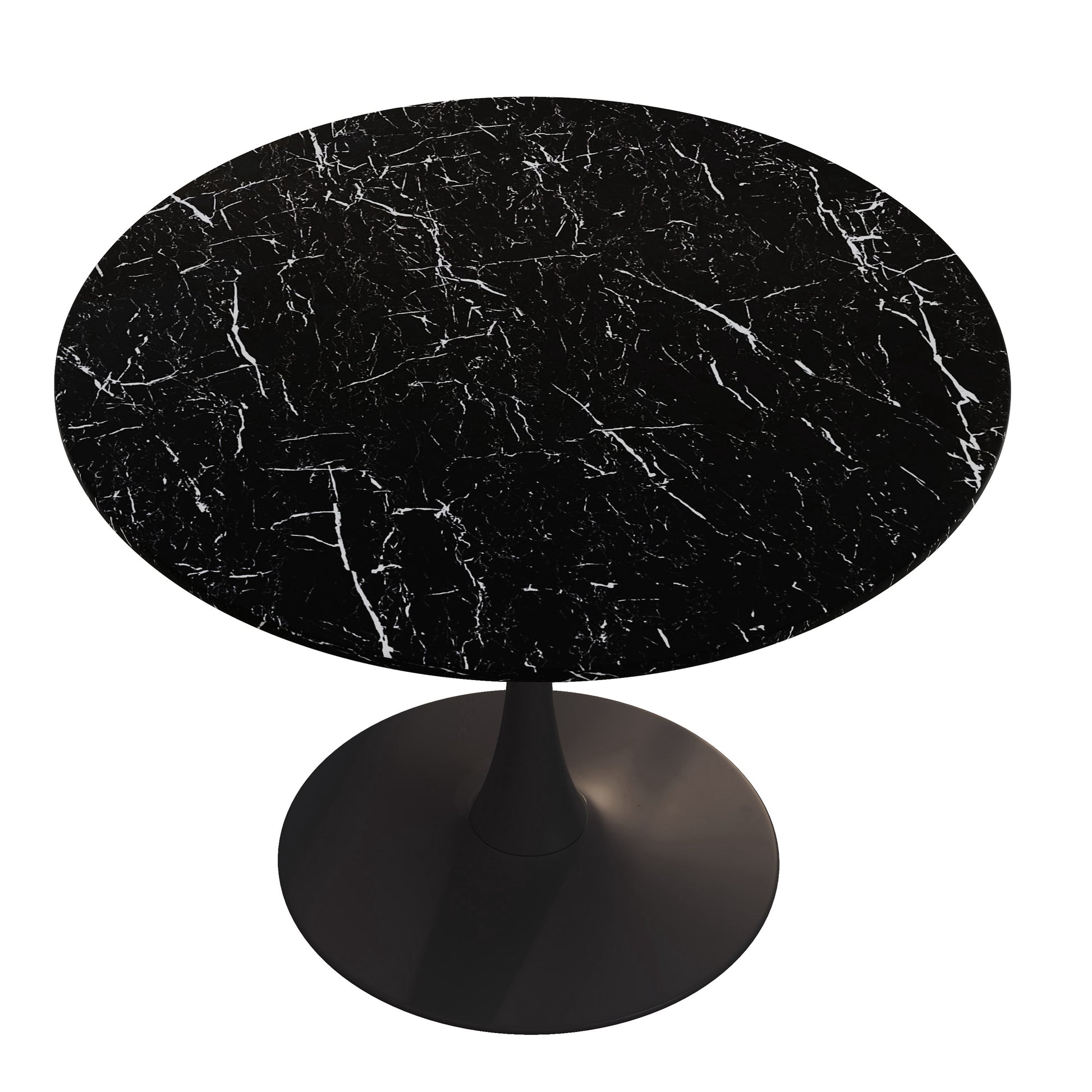 42.12"Modern Round Dining Table With Printed Black Marble Table Top,Metal Base Dining Table, End Table Leisure Coffee Table Marble Mdf