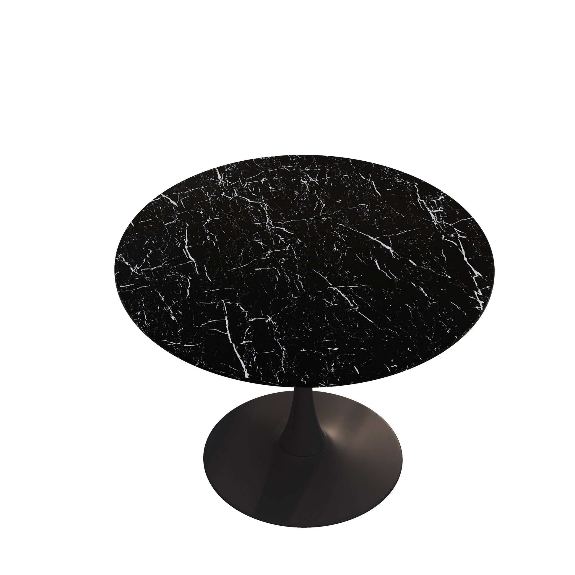 42.12"Modern Round Dining Table With Printed Black Marble Table Top,Metal Base Dining Table, End Table Leisure Coffee Table Marble Mdf