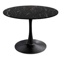 42.12"Modern Round Dining Table With Printed Black Marble Table Top,Metal Base Dining Table, End Table Leisure Coffee Table Marble Mdf