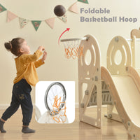 Kids Slide With Bus Play Structure, Freestanding Bus Toy With Slide For Toddlers, Bus Slide Set With Basketball Hoop Gray Hdpe