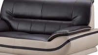 Faux Leather Upholstered Wooden Loveseat With Pillow Top Armrest, Black And Gray Black Leather