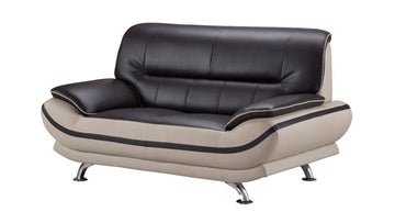 Faux Leather Upholstered Wooden Loveseat With Pillow Top Armrest, Black And Gray Black Leather