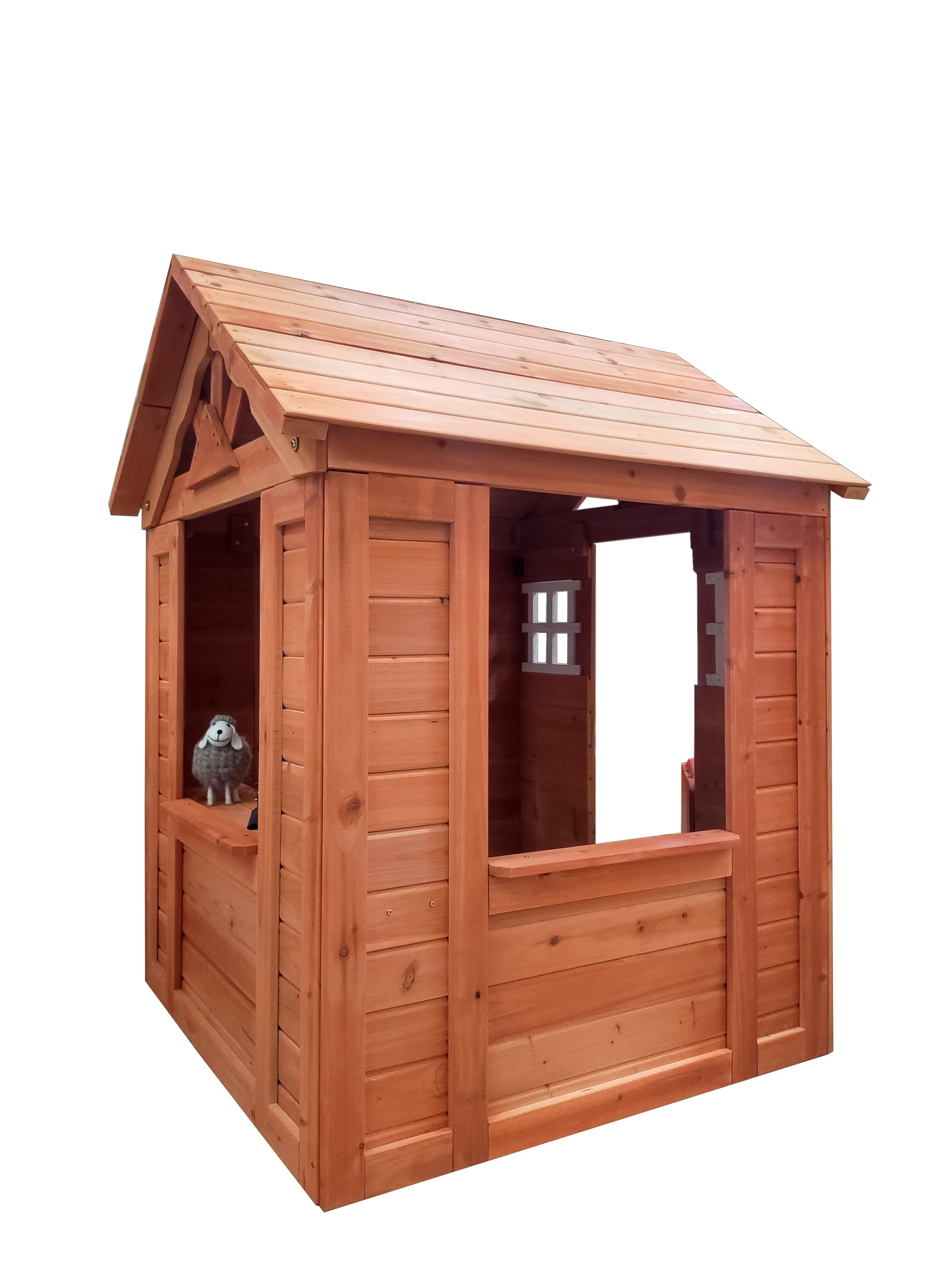 All Wooden Kids Playhouse With 2 Windows And Flowerpot Holder,42"Lx46"Wx55"H,Golden Red Golden Solid Wood