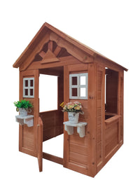 All Wooden Kids Playhouse With 2 Windows And Flowerpot Holder,42"Lx46"Wx55"H,Golden Red Golden Solid Wood