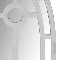 Arched Window Pane Wooden Wall Mirror With Trimmed Details, Silver Silver Mdf