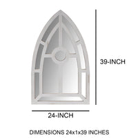 Arched Window Pane Wooden Wall Mirror With Trimmed Details, Silver Silver Mdf