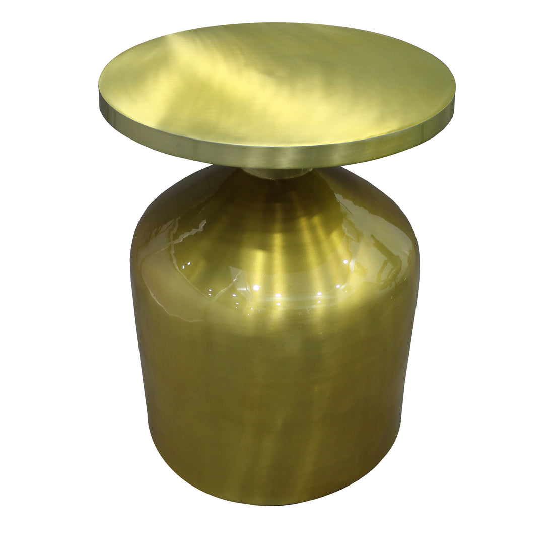 24 Inch Metal Frame End Table With Round Top And Bottle Shape Base, Gold Gold Metal