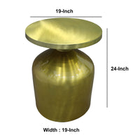 24 Inch Metal Frame End Table With Round Top And Bottle Shape Base, Gold Gold Metal