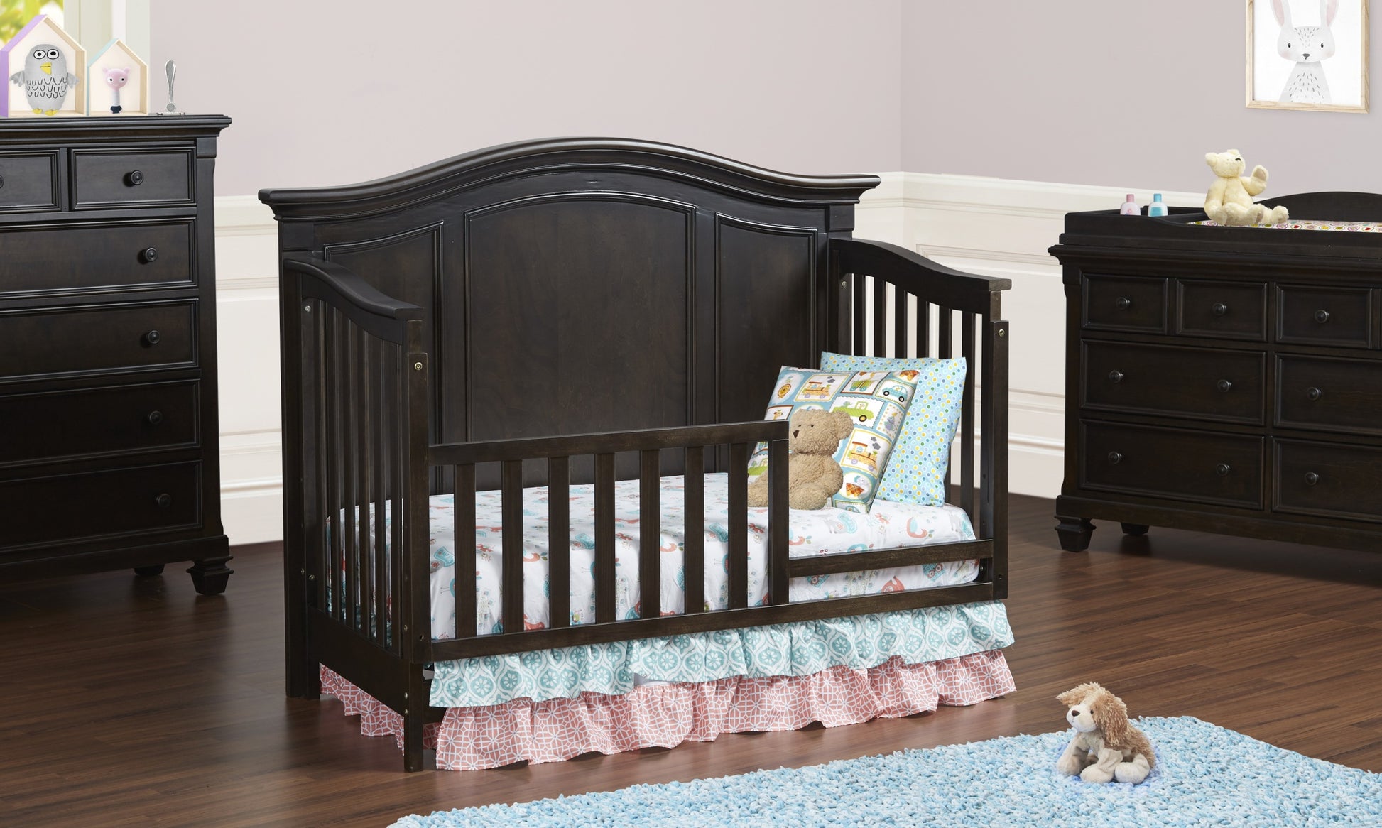 Glendale 4 In 1 Convertible Crib Charcoal Brown Dark Brown Solid Wood