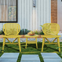 3 Pieces Hollow Design Patio Table Chair Set All Weather Conversation Bistro Set Outdoor Coffee Table With Open Shelf And Lounge Chairs With Widened Seat For Balcony Garden Yard Yellow Yellow Polypropylene