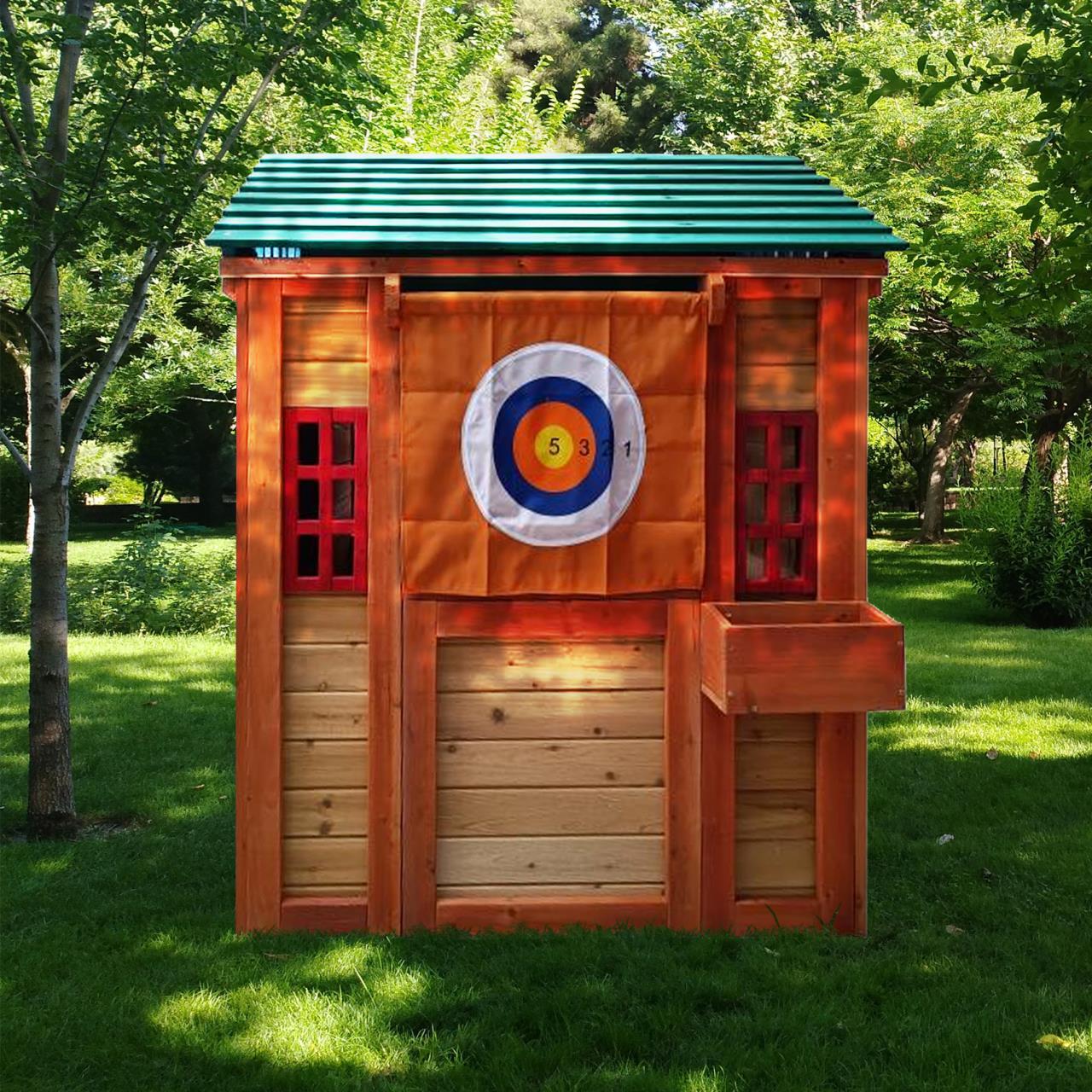 Eco Friendly Outdoor Wooden 4 In 1 Game House For Kids Garden Playhouse With Different Games On Every Surface,Solid Wood,61.4"Lx45.98"Wx64.17"H Golden Solid Wood