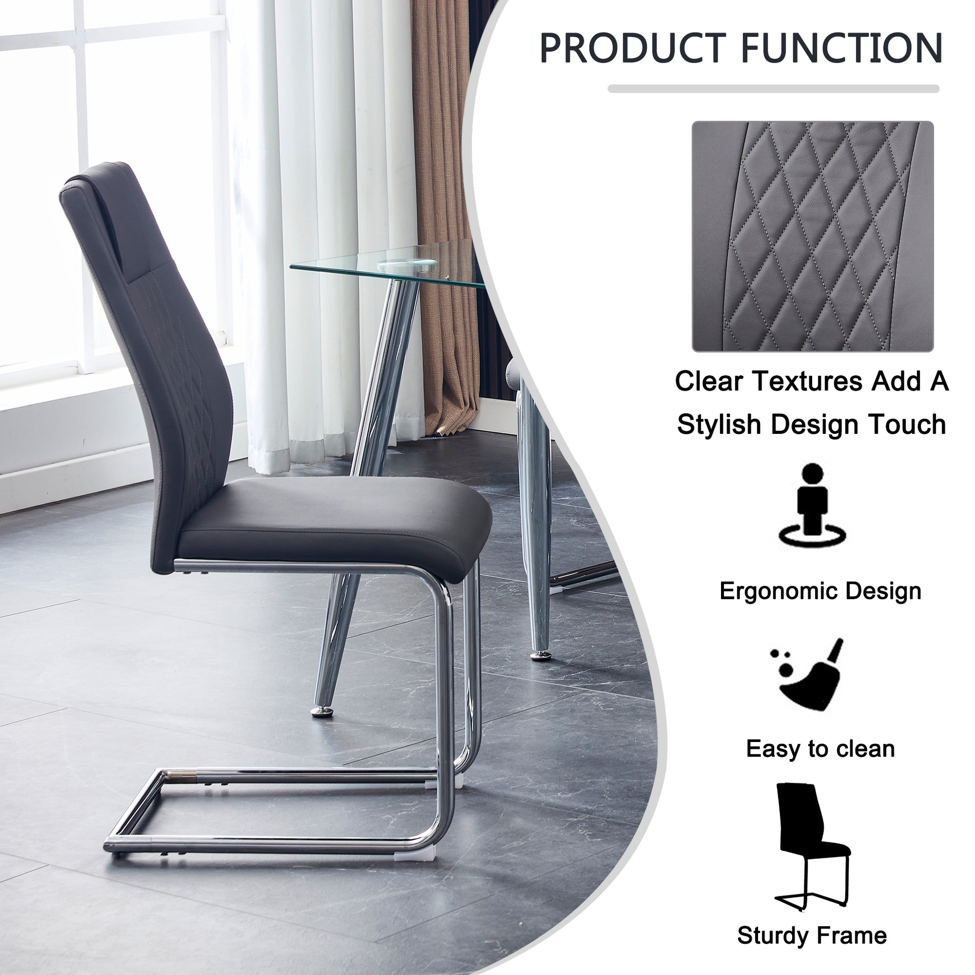 Modern Dining Chairs With Faux Leather Padded Seat Dining Living Room Chairs Upholstered Chair With Metal Legs Design For Kitchen, Living, Bedroom, Dining Room Side Chairs Set Of 8 Grey Pu C 001 Grey Foam Pu