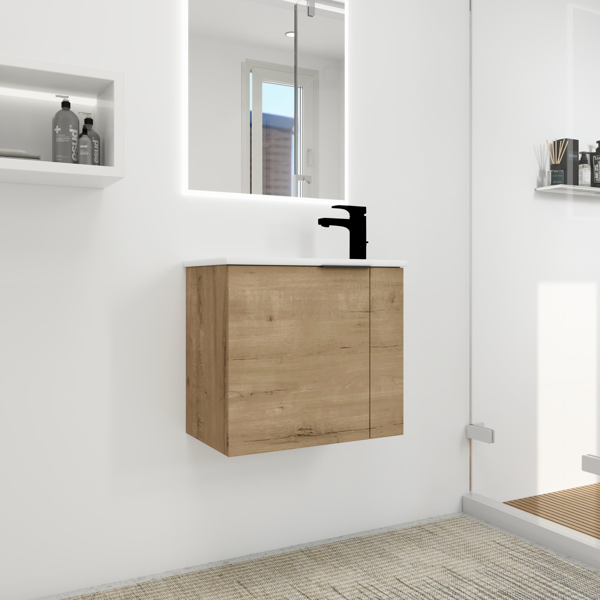 Bathroom Vanity With Sink 22 Inch For Small Bathroom,Floating Bathroom Vanity With Soft Close Door,Small Bathroom Vanity With Sink, 22X13 Kd Packing Imitative Oak 1 Soft Close Doors Bathroom Wall Mounted Modern Plywood Plywood