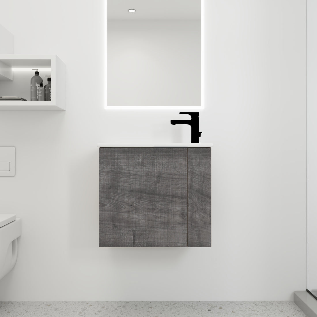 Bathroom Vanity With Sink 22 Inch For Small Bathroom,Floating Bathroom Vanity With Soft Close Door,Small Bathroom Vanity With Sink, 22X13 Kd Packing Plaid Grey Oak 1 Soft Close Doors Bathroom Wall Mounted Modern Plywood Plywood