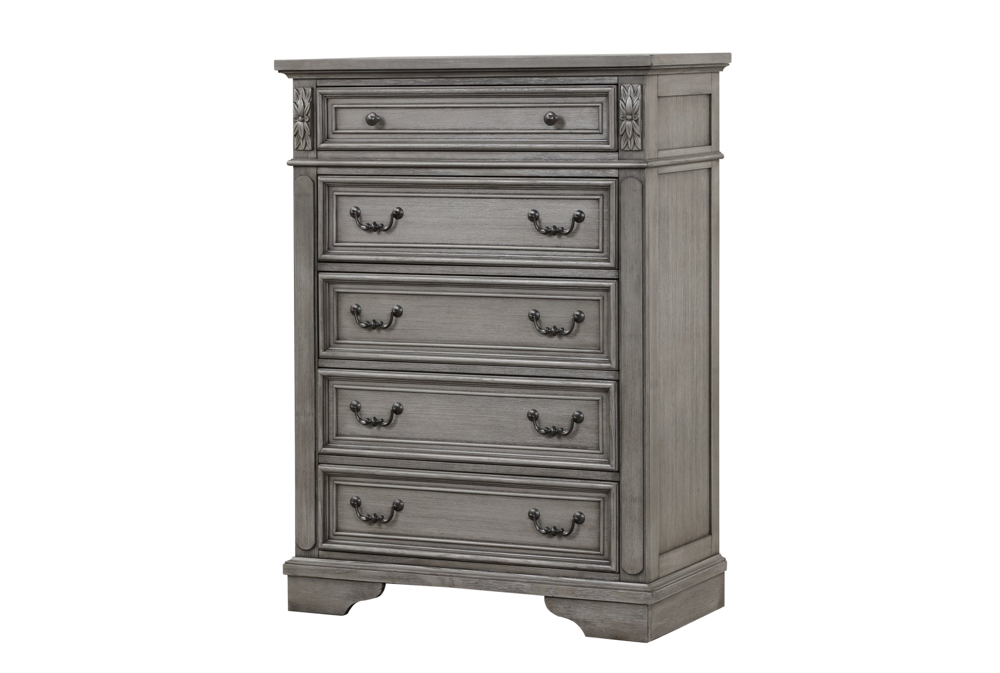 Grace Traditional Style King 5 Pc Bedroom Set Made With Wood In Rustic Gray Box Spring Required King Gray Wood 5 Piece Set Bedroom Bed Included,Chest Included,Dresser Included,Mirror Included,Nightstand Included Traditional Solid Wood Mdf Tufted Wood