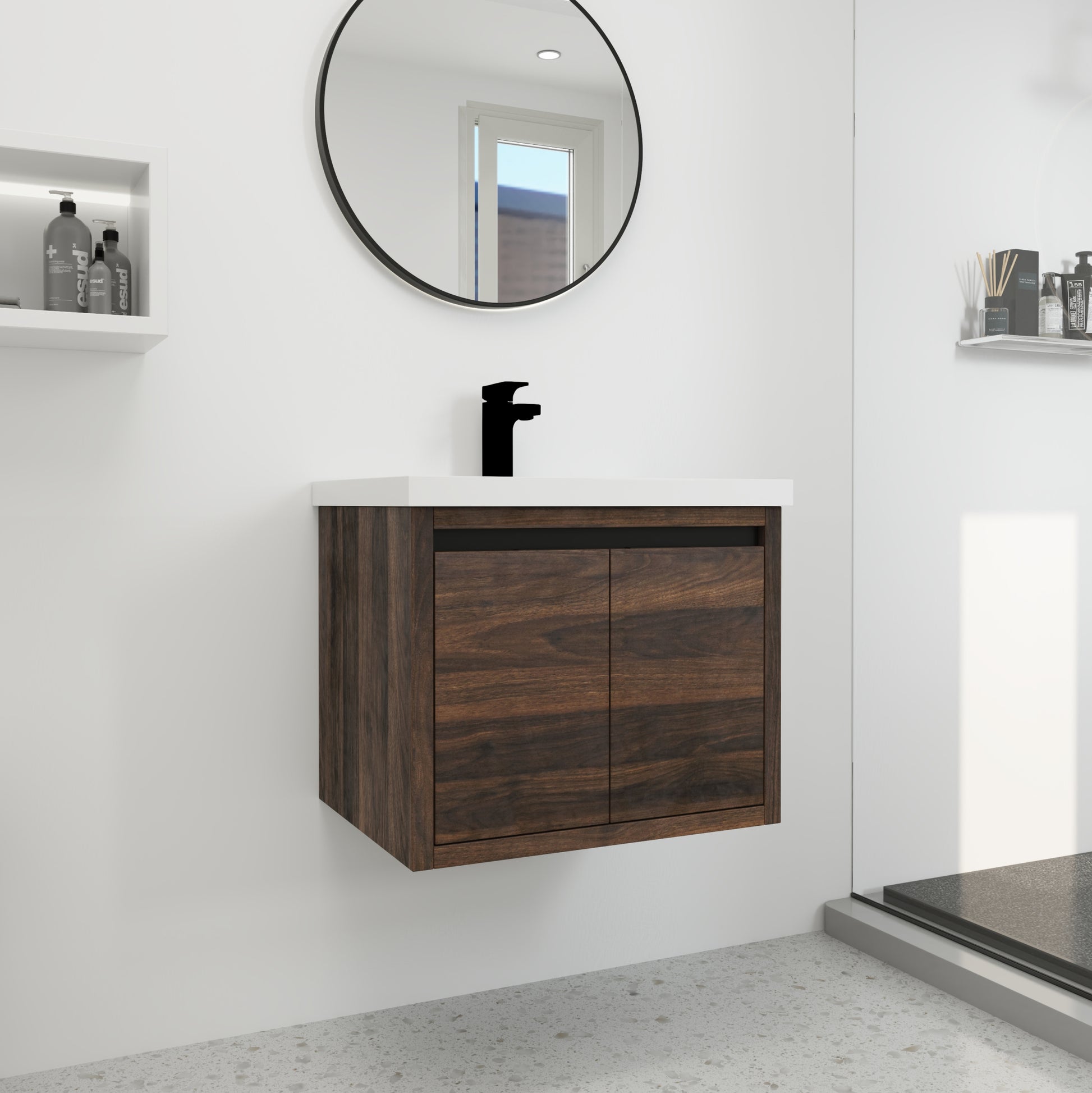 Bathroom Cabinet With Sink,Soft Close Doors,Float Mounting Design,24 Inch For Small Bathroom,24X18 Kd Packing ,W128650530 California Walnut 2 Bathroom Wall Mounted Modern Plywood