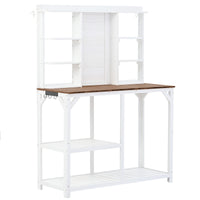 64.6" Large Outdoor Potting Bench, Garden Potting Table, Wood Workstation With 6 Tier Shelves, Large Tabletop And Side Hook For Mudroom, Backyard,White White Garden & Outdoor Casual Wood Solid Wood