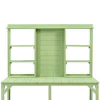 64.6" Large Outdoor Potting Bench, Garden Potting Table, Wood Workstation With 6 Tier Shelves, Large Tabletop And Side Hook For Mudroom, Backyard,Green Green Garden & Outdoor Casual Wood Solid Wood
