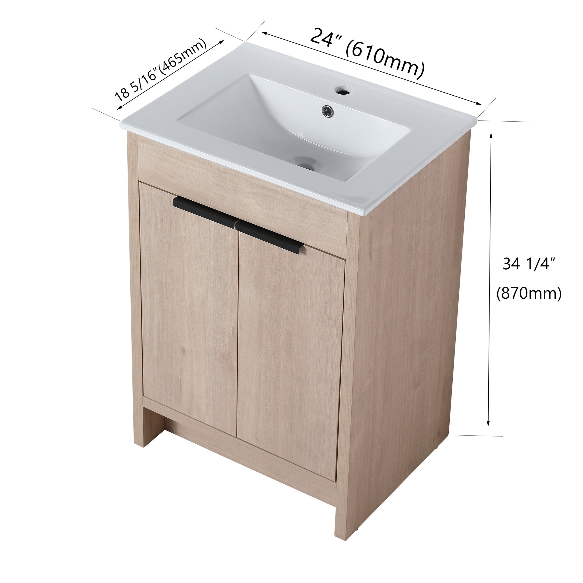 Freestanding Bathroom Vanity With White Ceramic Sink & 2 Soft Close Cabinet Doors Kd Packing ,Bvb02424Plo G Bl9060B ,W1286S00015 Plain Light Oak 2 Bathroom Freestanding Modern Plywood