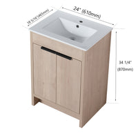 Freestanding Bathroom Vanity With White Ceramic Sink & 2 Soft Close Cabinet Doors Kd Packing ,Bvb02424Plo G Bl9060B ,W1286S00015 Plain Light Oak 2 Bathroom Freestanding Modern Plywood